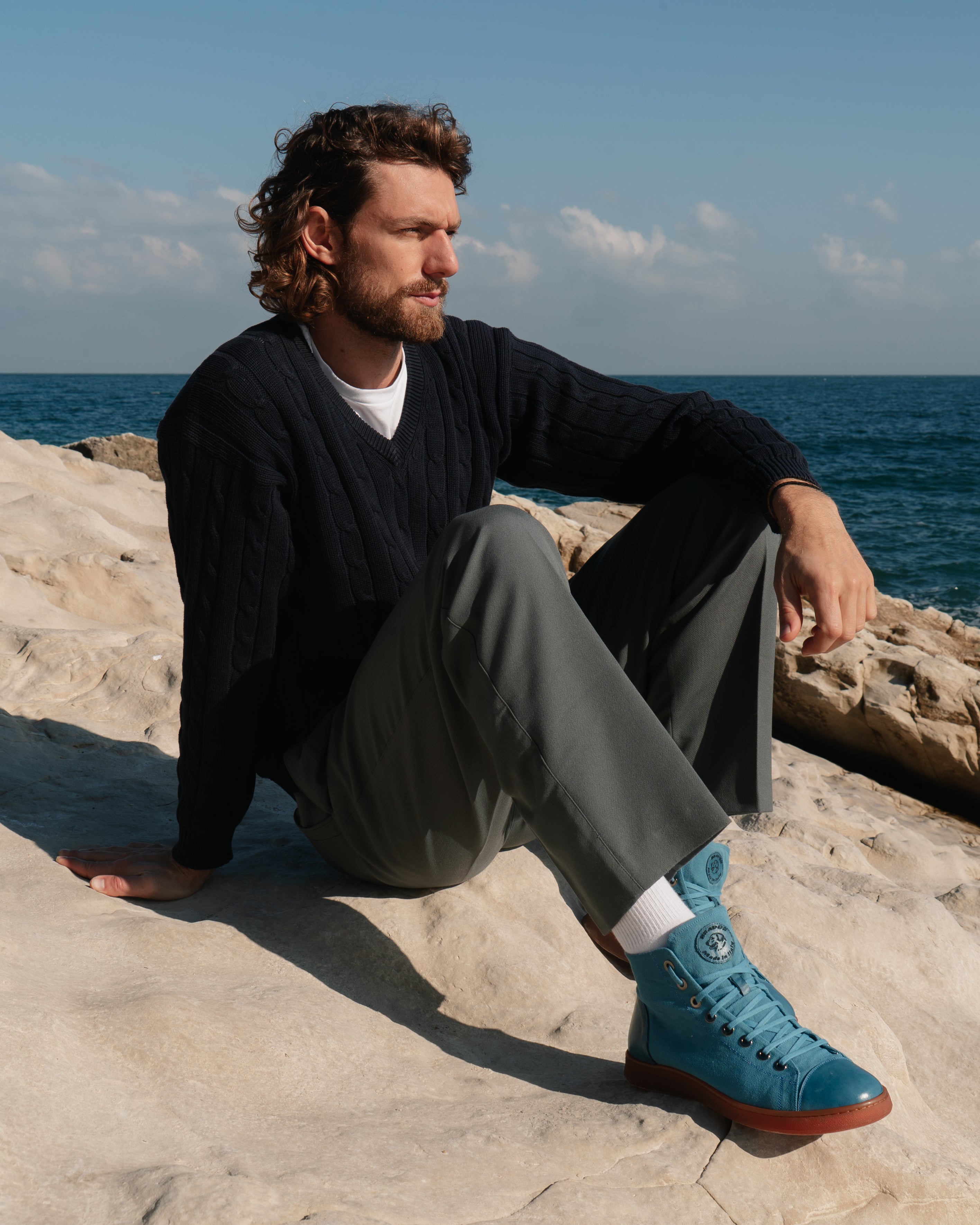 Sneakers uomo in canvas e pelle